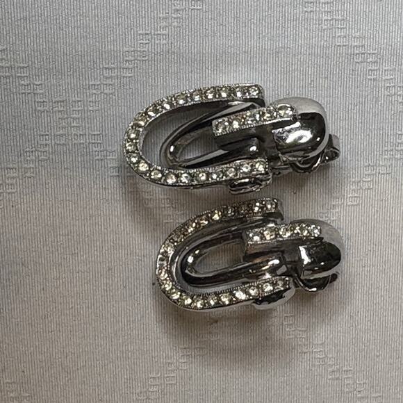 Vintage Trifari Rhinestone Clip On Earrings Art Deco Glamorous Chic Dressy - Picture 10 of 10